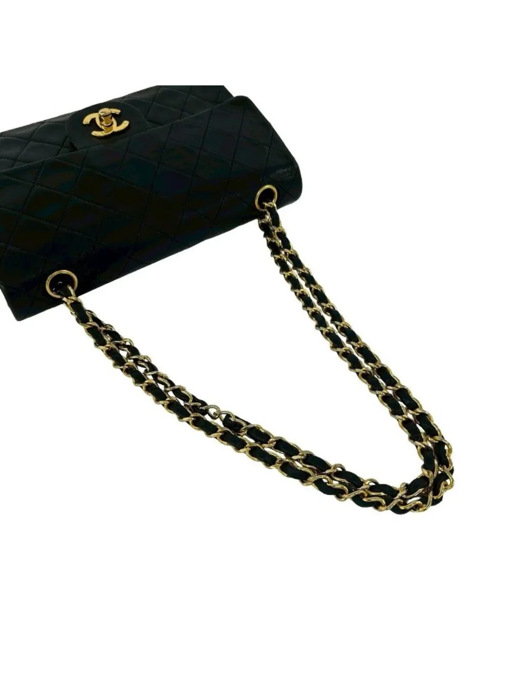 Chanel Double Flap Quilted CC Logo Lambskin Shoulder Bag Pochette Black